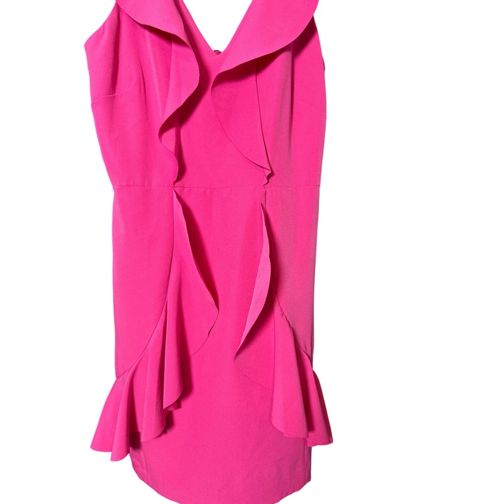 NWTs Party Wedding Hot Pink Ruffle V-Neck Comfort Dress Sz 12 Bold Barbi Ruffle - Picture 3 of 10